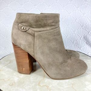 Tory Burch Block Heel Boots Women 7.5 Tan Leather Dressy Platform Comfort Bootie
